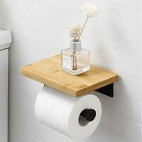 OEM Soporte Para Papel Higi&eacute;nico Adhesivo Negro Con Estante De Bamb&uacute;, Soporte De Pared Sin Necesidad De Taladrar, Acero Inoxidable Sus304 - Crezuo