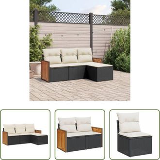 vidaXL Poltrona da giardino - Set Divani da Giardino 4 pz con Cuscini Nero in Polyrattan