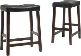 Crosley Furniture Upholstered Saddle Seat 2Pc Counter Stool Set Mahogany/Black - 2 Stools