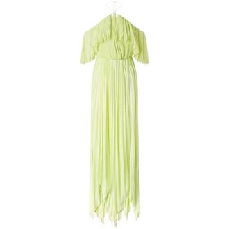 Pinko Party Dresses, female, Green, Size: XS Green Halterneck Off-Shoulder Dress