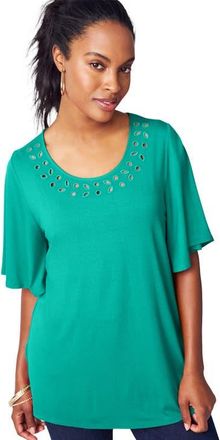 Jessica London Cutout Flutter Sleeve Tunic in Aqua Sea at Nordstrom, Size Large