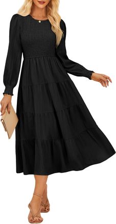 Grace Karin Womens Clothing A Line Maxi Dresses Elegant Long Sleeves Party Cocktail Dress for Summer Autumn CL145-01/Black M