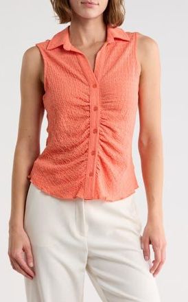 Sanctuary Ruched Button-Up Tank in Tangy Twist Orange at Nordstrom Rack, Size X-Small