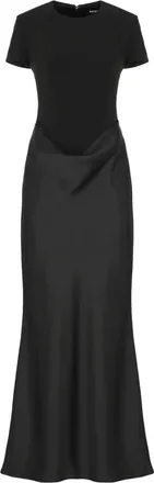 Rotate Rotate Birger Christensen, Kleedjes, Dames, Zwart, S, Leer, Lange jurk met korte mouwen en draperie