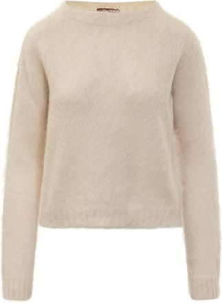 Max Mara Rondgebreide trui - Dames - Ronde hals truien - Beige - L - Truien & Vesten