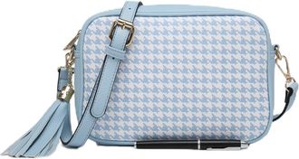 Generic Houndstooth Pattern Crossbody Bag with Tassel, PU Leather Vegan Shoulder Bag for Women, Blue and Beige, 24x17x7cm (Blue)