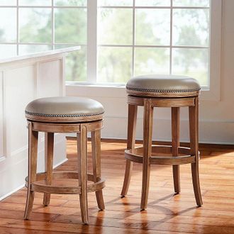 Frontgate Henning Backless Swivel Bar & Counter Stool - 26 Counter Height, Canyon Gray Counter Stool, Cobblestone Leather - Frontgate