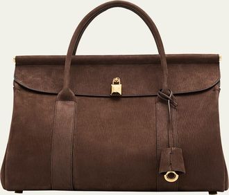 Loro Piana Loom Nubuck Zibeline Leather Top-Handle Bag
