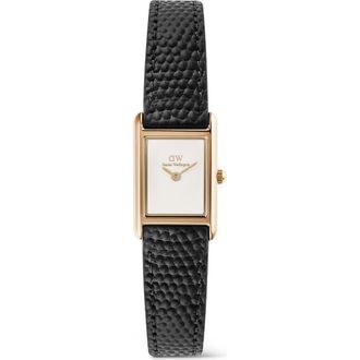 Daniel Wellington Bound Mini Tank Leather Strap Watch, 17mm x 26mm in Rose Gold-Tone/Black at Nordstrom