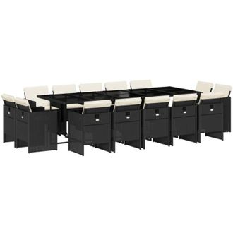 vidaXL Set Comedor De Jard&iacute;n Con Cojines 15 Pzas Rat&aacute;n Sint&eacute;tico Negro Vidaxl