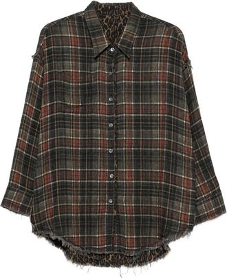 R13 Plaid-check Distressed-effect Reversible Cotton Shirt