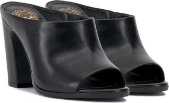 Vince Camuto Brianda Mules Womens Black Leather Peep-Toe Block Heel HAM836