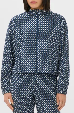 Sweaty Betty Explorer Cropped Zip Up Jacket in Blue Linked Geo Print at Nordstrom, Size X-Small
