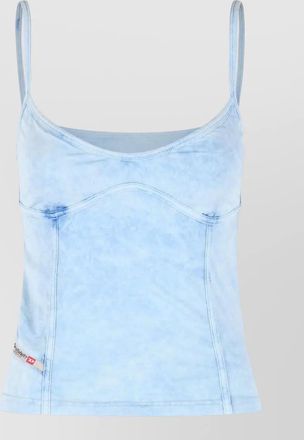 Diesel denim-effect paneled sweetheart-neck tank top