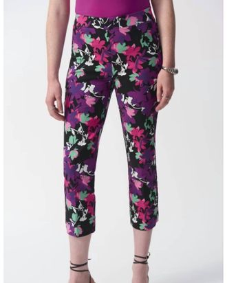 Joseph Ribkoff Floral Print Cropped Pants In Black/multi