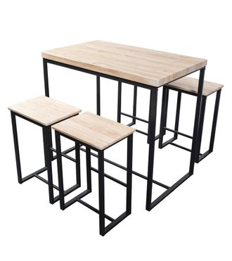 Home Heavenly Pack de mesa alta y cuatro taburetes en metal negro y mdf beige