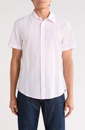 Bonobos Riviera Short Sleeve Cotton Button-Up Shirt in Pink Stripe Seersucker at Nordstrom Rack, Size Xx-Large