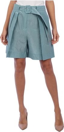 Emporio Armani Gestructureerde high-waisted shorts - Dames - Bermuda - Blauw - L - Katoen - Korte Broeken