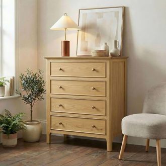 Furniturebox Belle Oak Wood Chest of Drawers in Light Brown