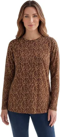 Roaman's Plus Size Ultimate Cotton Crewneck Long Sleeve Tee in Brown Dot Swirl at Nordstrom, Size Medium