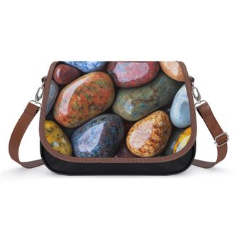 Generic Colorful Smooth Polished Pebbles Crossbody Bags for Women Fashion Leather Shoulder Handbags With Adjustable Strap
