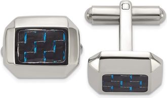 Diamond2Deal Stainless Steel Polished with Black and Blue Carbon Fiber Inlay Cuff Links