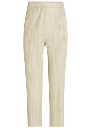 Pleats Please Issey Miyake Pleated Straight-leg Woven Cropped Trousers - Ivory - 3