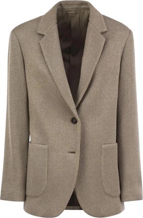 Brunello Cucinelli Gestreept single-breasted blazer - Dames - Blazers - Beige - S - Leer - Jassen