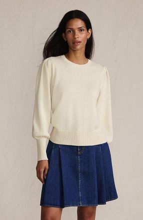 Lands End Drifter Puff Sleeve Crew Neck Sweater in Ivory Latte at Nordstrom, Size X-Large