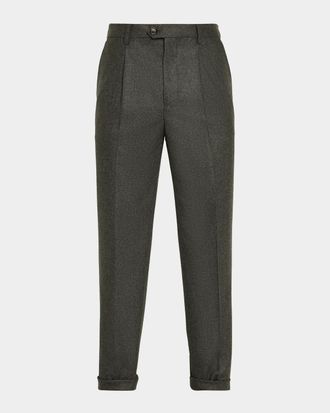Brunello Cucinelli Men & apos;s Carded Flannel Pleated Trousers