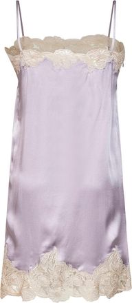 Chlo&eacute; Silk Satin with Lace Trim Mini Dress - Purple