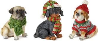 Melrose International Set Of 12 Winter Dog Figurine With Hat & Scarf Accent