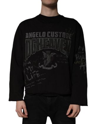 Dolce & Gabbana Mens Graphic-Embellished Cotton-Blend Sweatshirt Black Polyester Sweatshirts
