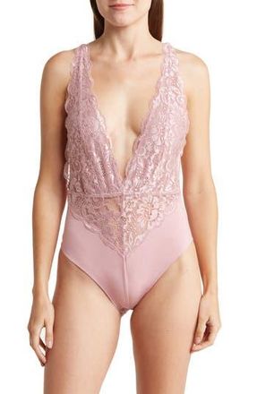 Wishlist Plunge Neck Lace Bodysuit in Blush at Nordstrom Rack, Size X-Large