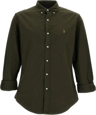 Polo Ralph Lauren Slim-Fit Button-Down Katoenen Piqu&eacute; Overhemd - Heren - Casual Overhemden - Groen - S - Katoen - Overhemden