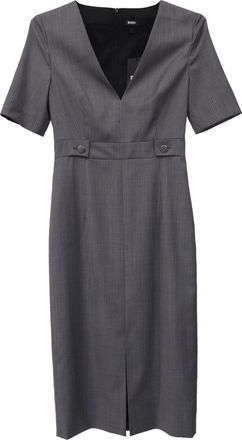 BOSS Boss Danorla Pinstripe V-Neck Midi Dress in Grey Wool