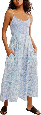 Free People Sweet Nothings Midi Dress Blue Smocked Ruffle Hem DDR2914