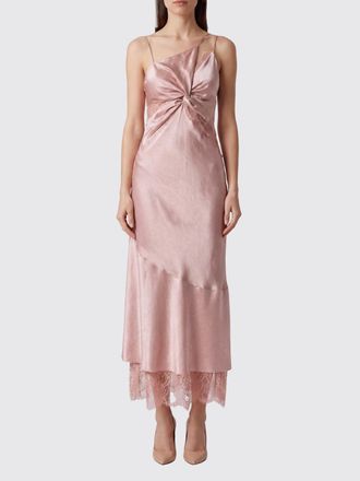 Pinko Asymmetrical Satin Midi Slip Dress with Lace Inserts