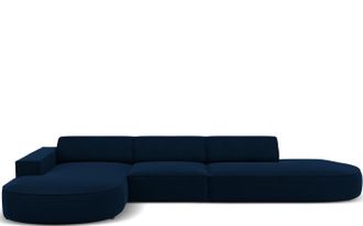 BLOOMINGLOFT 5-Sitzer Design Ecksofa Jodie mit abgerundeten Ottomanen und Eckteil links - Samtbezug