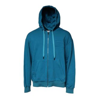 Dolce & Gabbana Zip-throughs, male, Blue, 2XL, Blue Cotton Logo Zip Hoodie Jumper