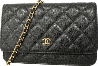 Chanel Black Grained Calfskin Chain/Shoulder Wallet (Pre-Owned)