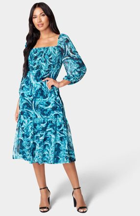 Bebe Womens Printed Chiffon Midi Dress