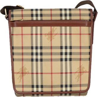Burberry Nova Check Beige Canvas Shoulder Bag (Pre-Owned)