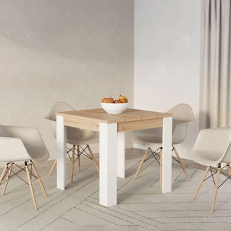 Dmora Mesa Fija Trosa, 4 Plazas, Tablero Efecto Entablado, Forma Cuadrada, 80x80x76h Cm, Marr&oacute;n Roble Nudos