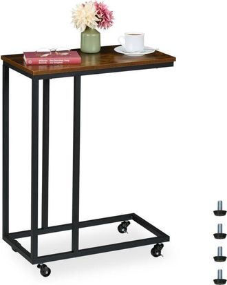 Relaxdays Relaxdays - C-Shaped Side Table, hwd: 79 x 60 x 30 cm, with Wheels, Couch & Sofa, Living Room, Metal & mdf, Brown/Black