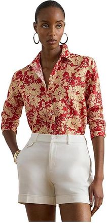 Lauren Ralph Lauren Petite Relaxed Fit Floral Linen Shirt Womens Clothing Red/Tan : PL