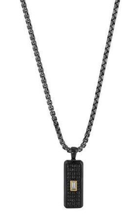 Effy Mens Two-Tone Black Spinel & White Sapphire Dog Tag Pendant Necklace at Nordstrom Rack