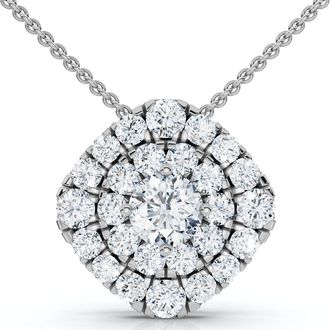 Pompeii3 2Ct Diamond (1ct center) Cushion Pendant Necklace Lab Grown 3/4