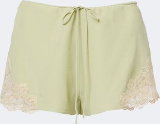 De La Vali Elia lace-trimmed cr&ecirc;pe de chine shorts