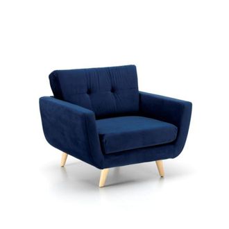 MondoViro Sill&oacute;n en tela azul con patas marr&oacute;n claro 89x97,5x82h cm